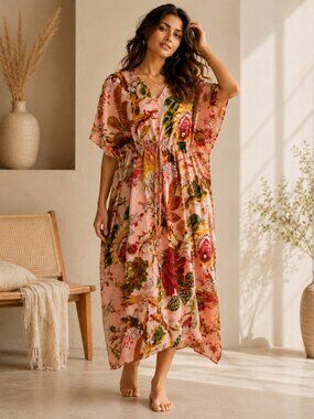 Handmade Cotton Kaftan: Indian Print Boho Beach Cover-Up (Up to 2XL)
